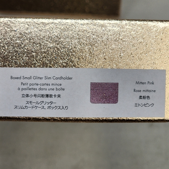 New Kate Spade Pink Leather Wallet Cardholder Small Gift Box Glitter Mitten Pink - Picture 7 of 13